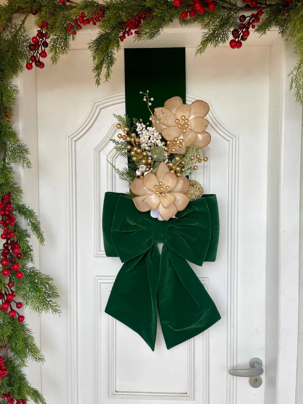 Escapulario navideño de terciopelo verde musgo 2,10x40cm | Belvaron